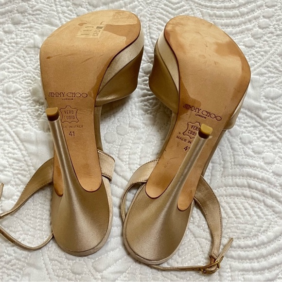 JIMMY CHOO Satin Strap Heels 120mm Champagne Toe Strap Back Strap Size 41 - Picture 9 of 11
